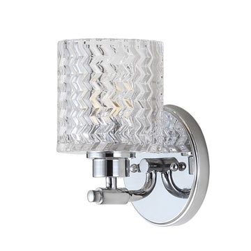 Spaulding Vintage Iron/Chevron Pattern Glass Farmhouse Cottage LED Vanity Light - JONATHAN Y